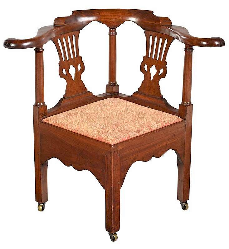 Appraisal: American Chippendale Walnut Corner Chair th century pierced splat and