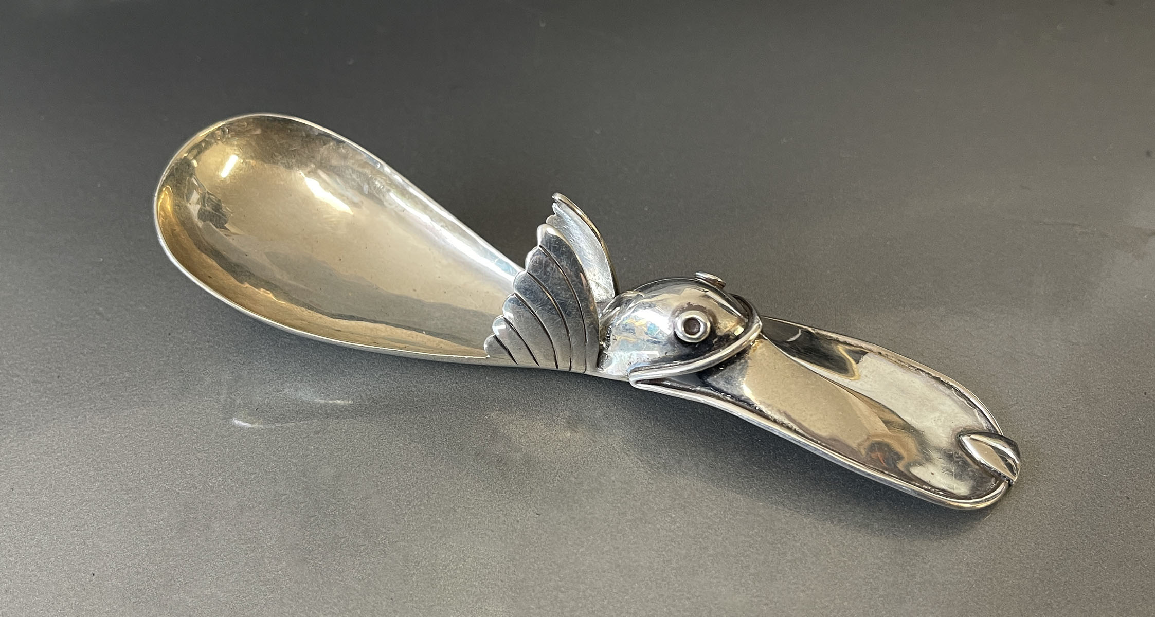 Appraisal: WILLIAM SPRATLING STERLING AZTEC FLYING DUCK SUGAR SPOON Signed with