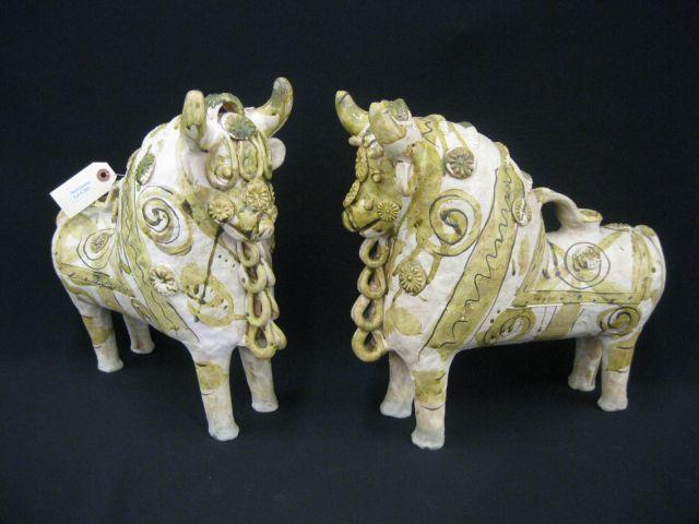 Appraisal: Pair of Mexican Pottery Figural Water Vessels of bulls tall