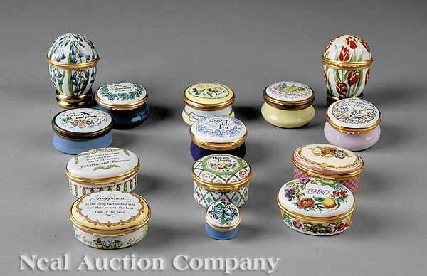 Appraisal: A Group of Fourteen Floral Motif Enamel Boxes most by