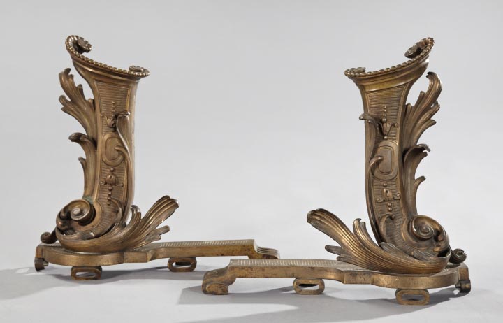 Appraisal: Imposing Pair of Belle Epoque Brass Chenets first quarter th