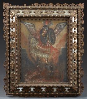 Appraisal: Cuzco School The Archangel early th c oil on canvas