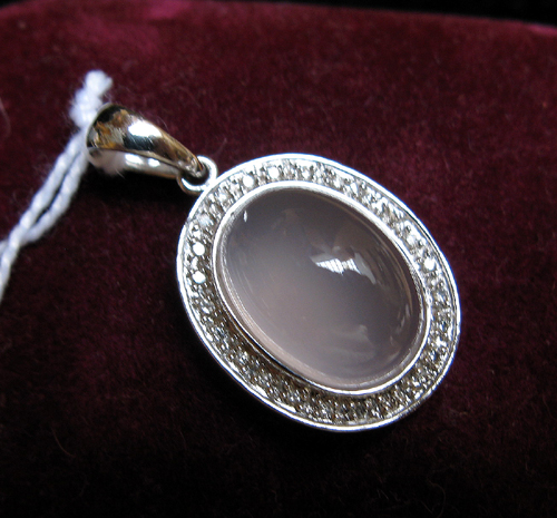 Appraisal: ROSE QUARTZ DIAMOND AND FOURTEEN KARAT WHITE GOLD PENDANT -