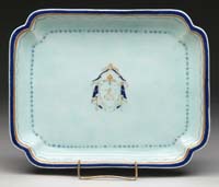 Appraisal: CHINESE EXPORT ARMORIAL RECTANGULAR SERVING TRAY The pinched corner tray