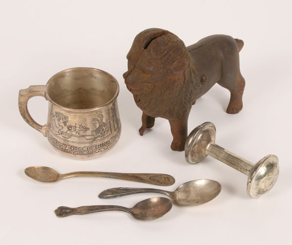 Appraisal: Six children's items sterling engraved motto cup and rattle cast