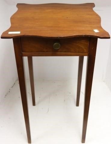 Appraisal: CA AMERICAN PINE ONE DRAWER STAND UNUSUALSCALLOPED SHAPED TOP SLENDER