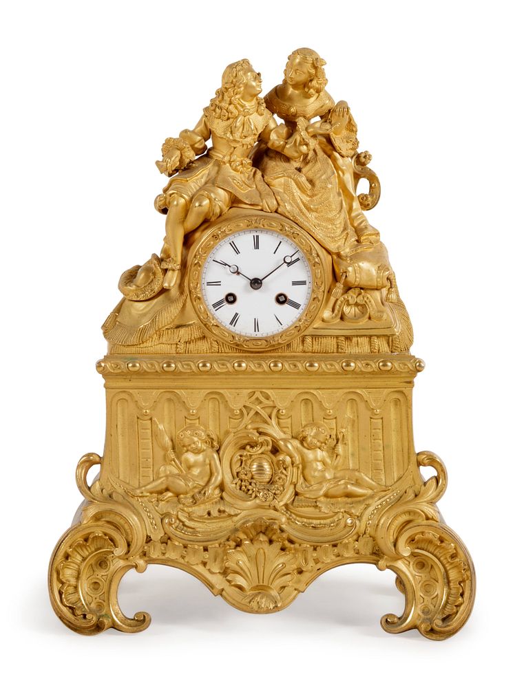 Appraisal: A Louis XV Style Gilt Bronze Figural Mantel Clock A