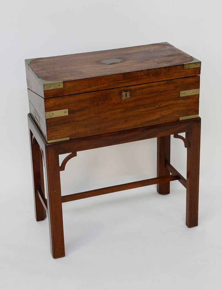 Appraisal: th c Mahogany Brass Bound Lap Desk on Stand th