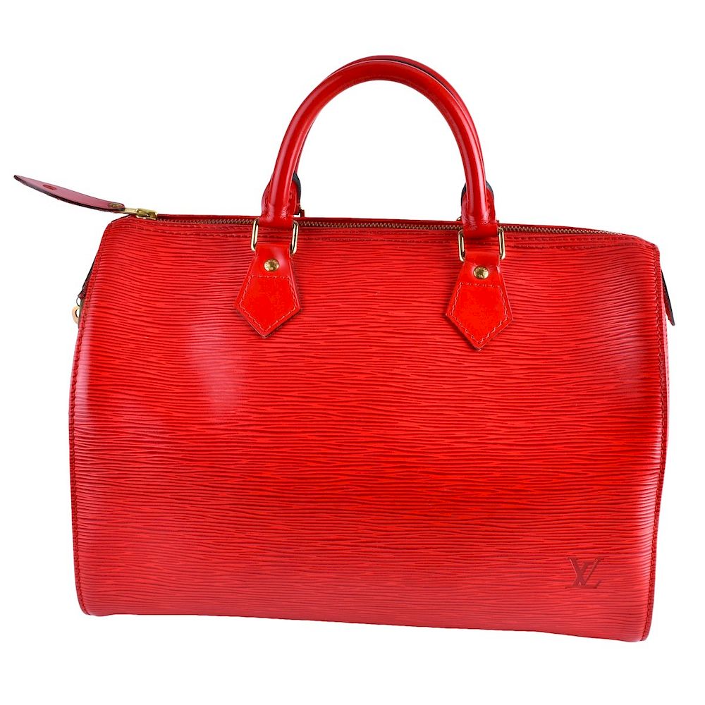 Appraisal: Louis Vuitton Red Epi Leather Speedy Bag Louis Vuitton Red