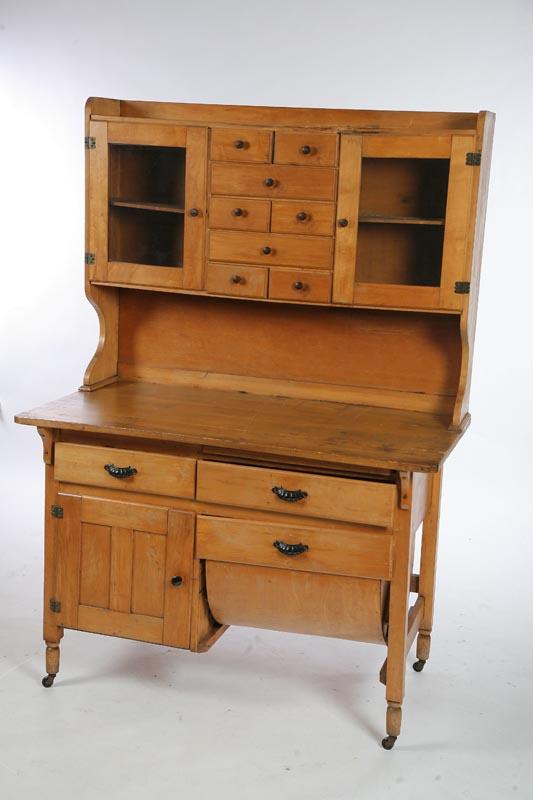 Appraisal: TWO PIECE KITCHEN CUPBOARD Pine with eight drawers flanked by