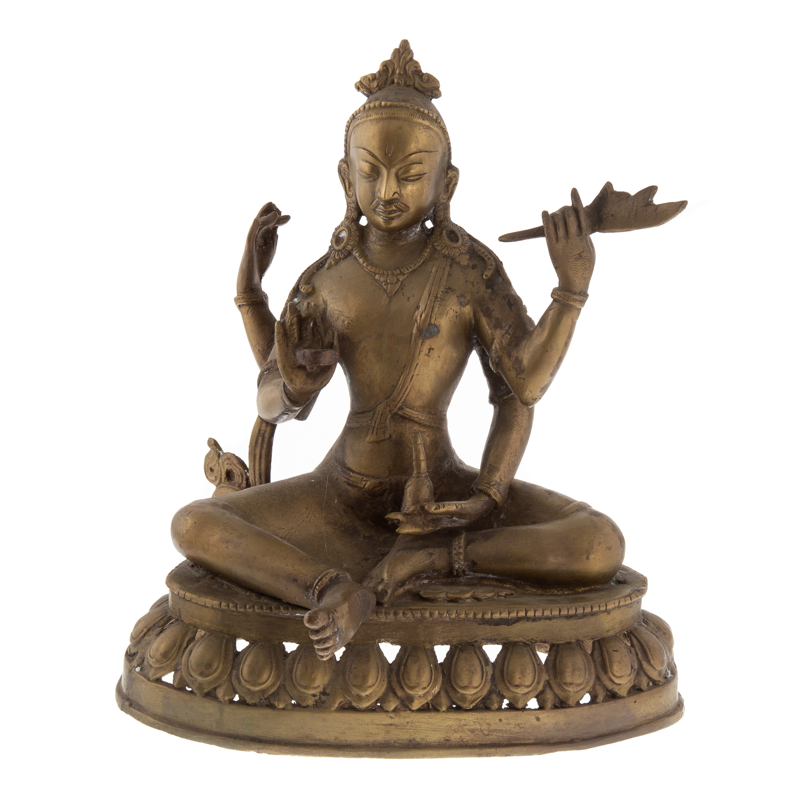 Appraisal: ASIAN BRONZE SEATED DEITY Multi armed figure seated on lotus