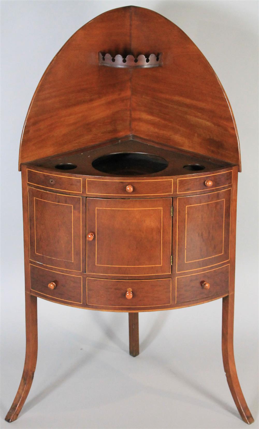 Appraisal: GEORGE III INLAID MAHOGANY CORNER WASHSTAND last quarter th C