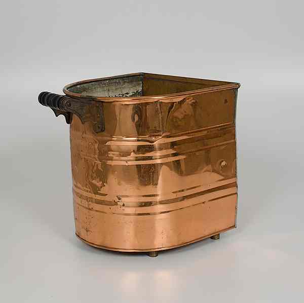 Appraisal: Copper Bucket Copper bucket with single wood handle unmarked ht