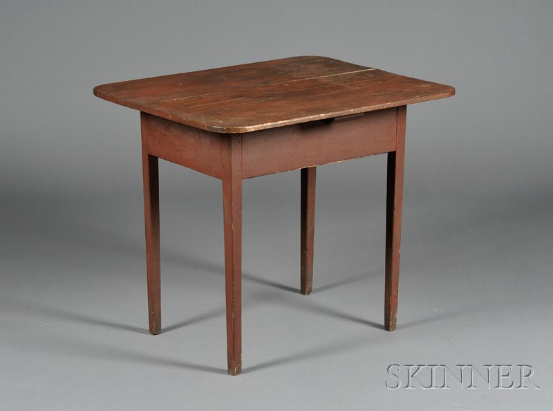 Appraisal: Red-painted Pine Taper-leg Tap Table New England early th century