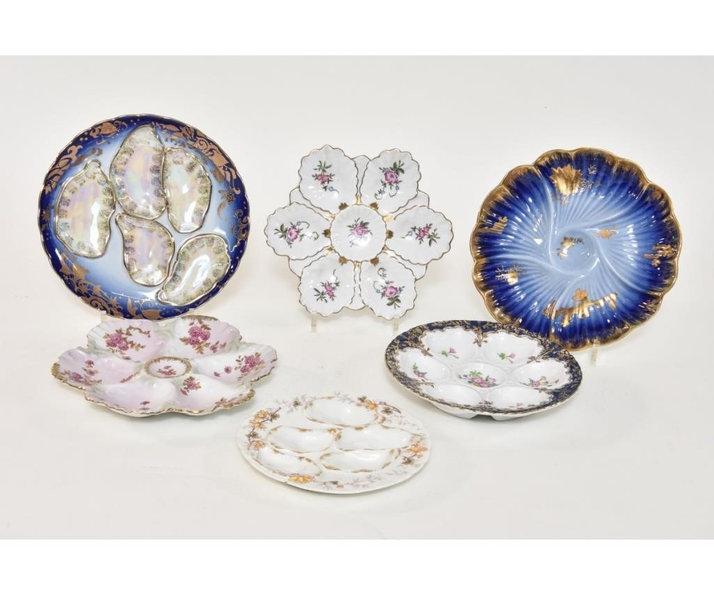 Appraisal: Six colorful Limoges oyster plates th c Largest dia Condition