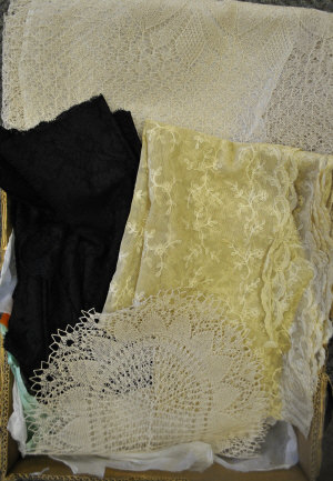 Appraisal: Cream worked net stole black lace stole large crocheted tatted