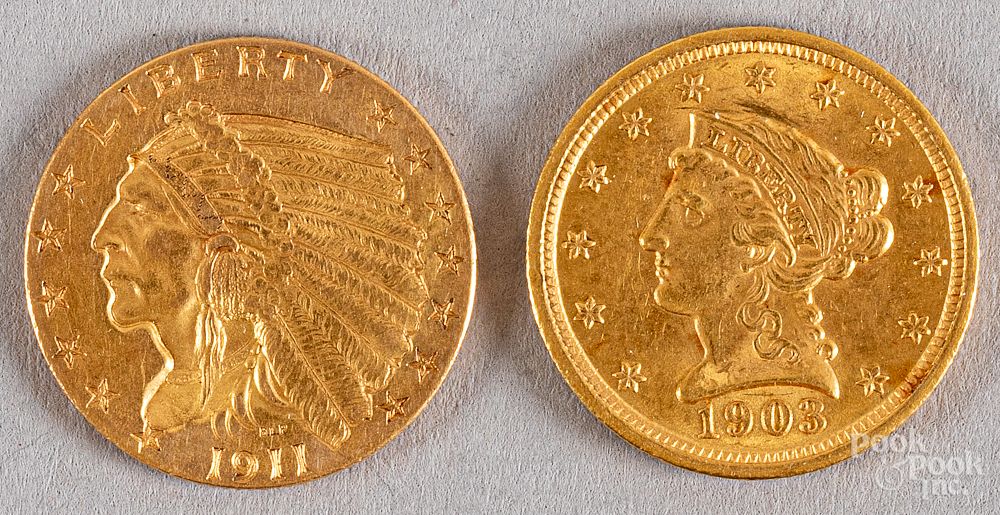 Appraisal: Two quarter eagle gold coins etc Two quarter eagle gold