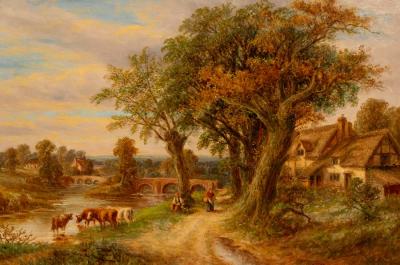 Appraisal: Thomas Thomas act - Cattle and Figures by a River