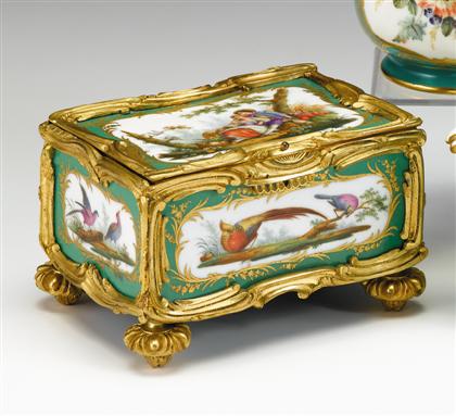 Appraisal: Sevres gilt bronze mounted jewel casket circa The side panels