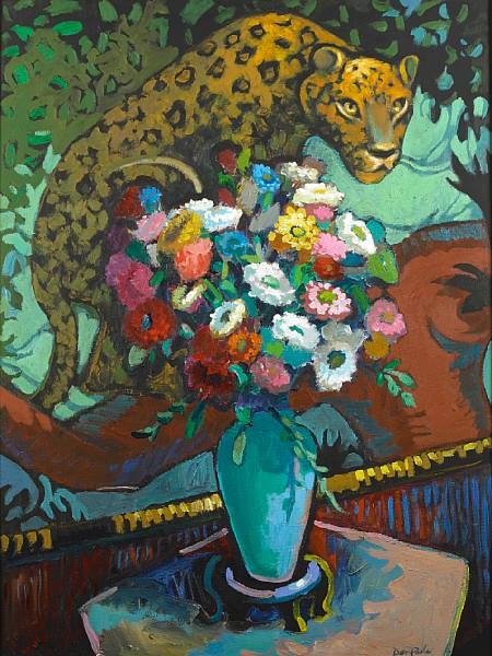 Appraisal: Dan Poole American th century Flowers and the Leopard Mural