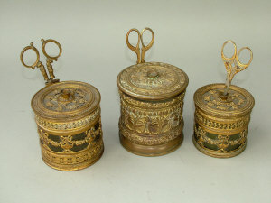 Appraisal: A Louis XV style gilt brass cylindrical string box early