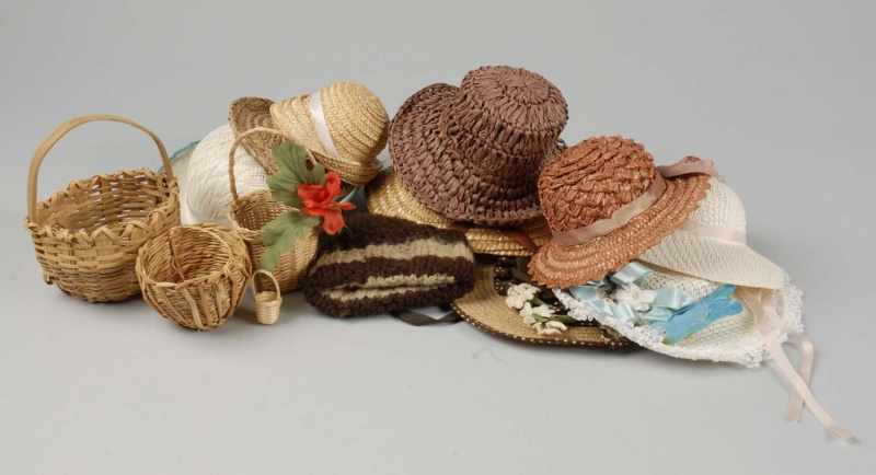 Appraisal: Lot of Hats Wigs and Baskets Description new straw hats