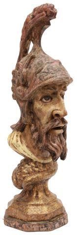 Appraisal: Carved and painted wood bust modeled as Roman Soldier th