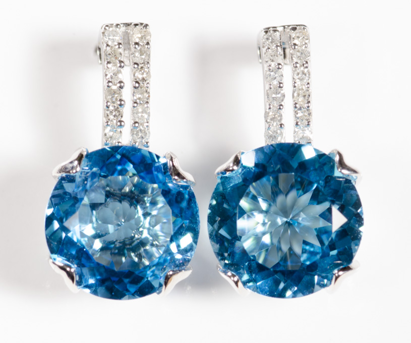 Appraisal: PAIR OF BLUE TOPAZ AND DIAMOND EARRINGS each k white