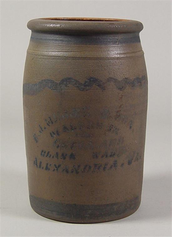 Appraisal: EJ Miller Son Stoneware Crock Late th Century Three freehand