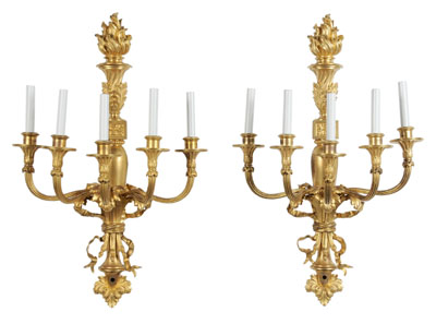 Appraisal: Pair Louis XV Style Sconces th century gilt bronze well-cast