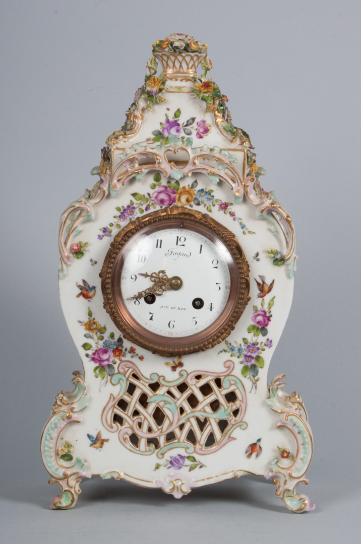 Appraisal: Rococo style porcelain mantel clock late th century in the