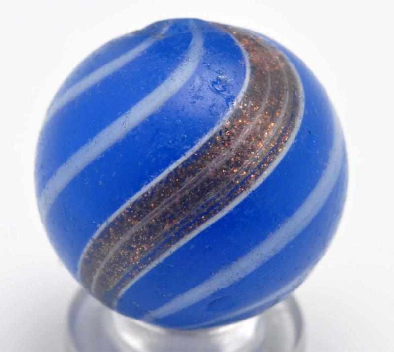 Appraisal: Blue Semi-Opaque Banded Lutz Marble Description Baby blue base with