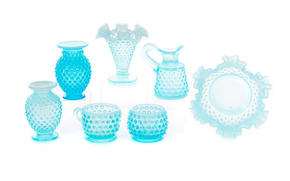 Appraisal: pc Fenton Blue Opalescent Hobnail Glassware pc Fenton Blue Opalescent