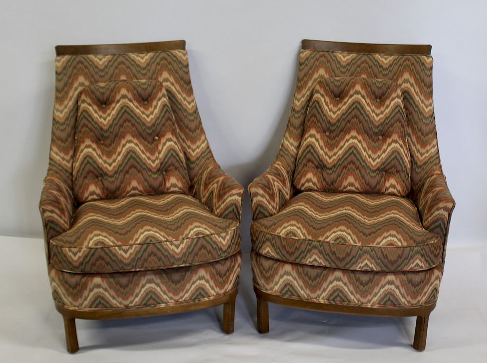 Appraisal: MIDCENTURY Pair Of Upholstered High Back Chairs From a Long