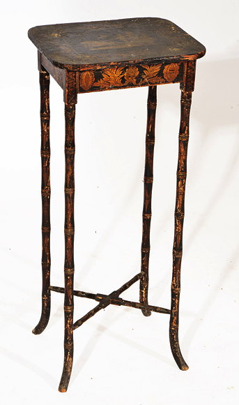 Appraisal: A REGENCY PENWORK BLACK LACQUERED LAMP TABLE the top decorated