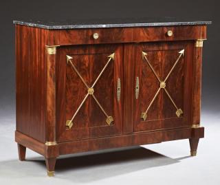 Appraisal: French Empire Style Bronze Ormolu Mounted Mahogany Marble Top Sideboard