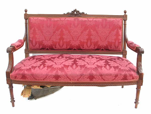 Appraisal: A Louis XVI style carved mahogany canape late th century