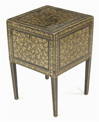 Appraisal: An Anglo-Indian lacquer penwork box allover decorated with panels of