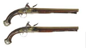 Appraisal: FINE PAIR OF WILLETS SILVER MOUNTED FLINTLOCK PISTOLS NSN Cal