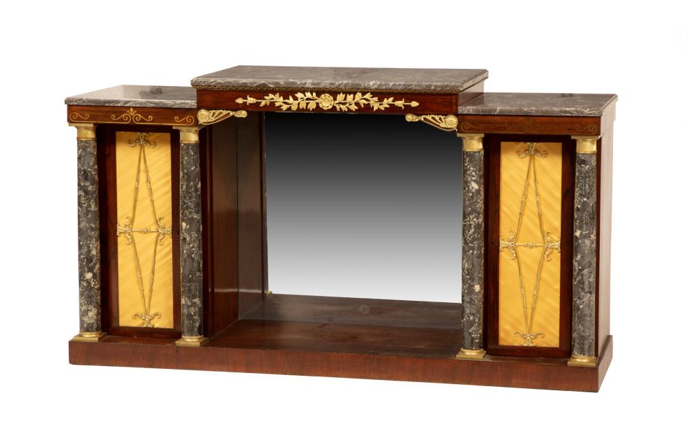 Appraisal: Fine Restauration Brass Inlaid and Bronze-Mounted Marble and Rosewood Cabinet