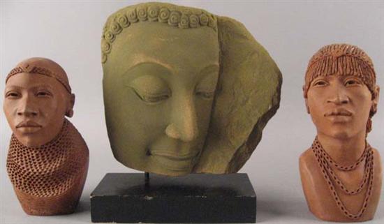 Appraisal: Three Busts and Two African Figures In red clay and