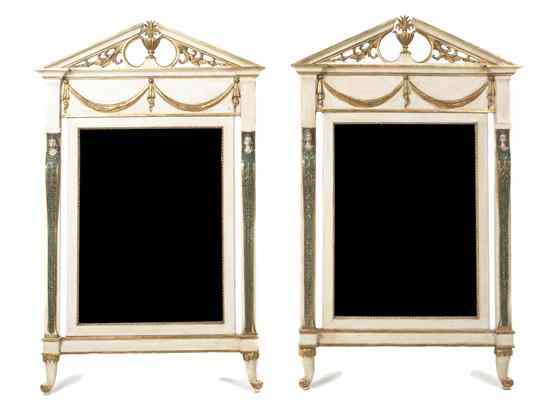 Appraisal: A Pair of Neoclassical Painted and Parcel Gilt Mirrors each