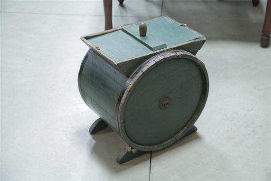 Appraisal: TABLE TOP BUTTER CHURN Green painted wooden churn Imperfections ''h