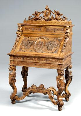 Appraisal: Italian Renaissance Revival desk finely carved walnut throughout splash panel