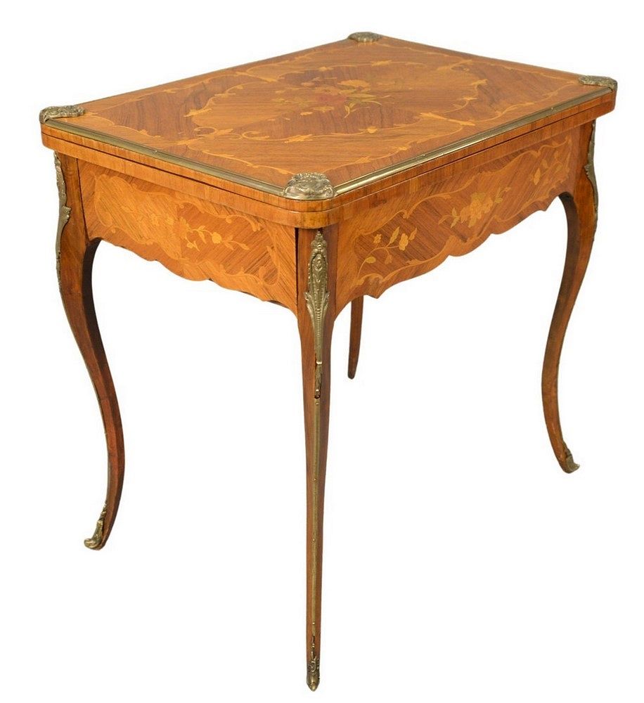 Appraisal: Louis XV Style Marquetry Inlaid Occasional Table having one drawer