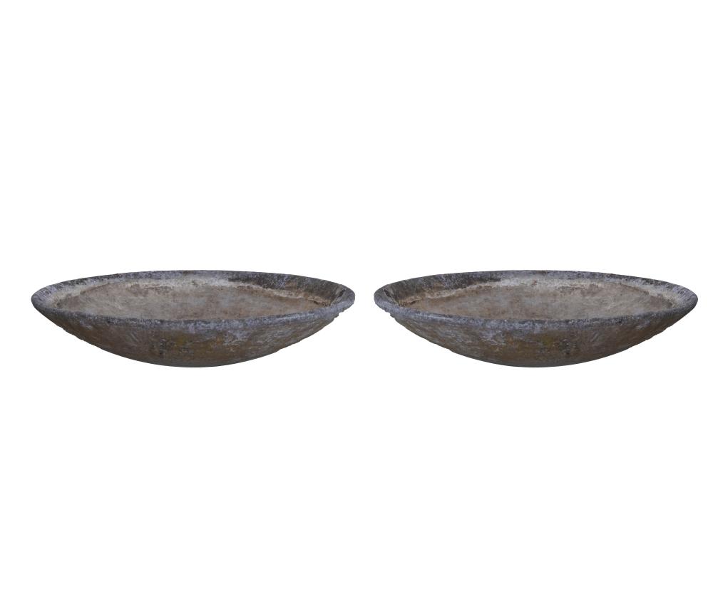 Appraisal: WILLY GUHL PAIR LARGE SAUCER PLANTERS s fibrated concrete with