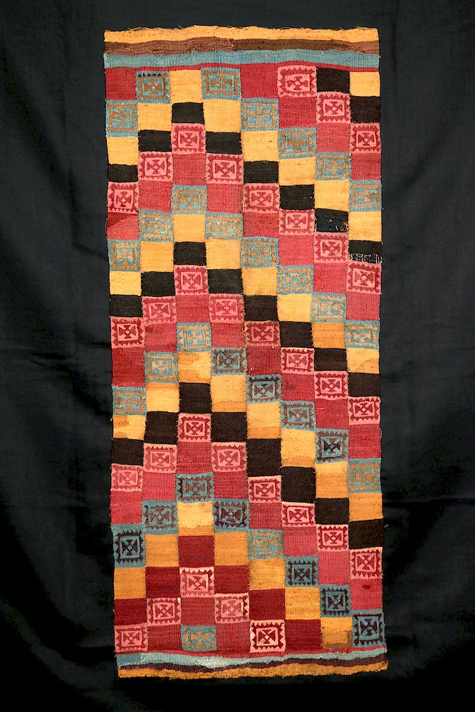 Appraisal: Peruvian Ica Polychrome Textile Panel - Checkered Motif Pre-Columbian South