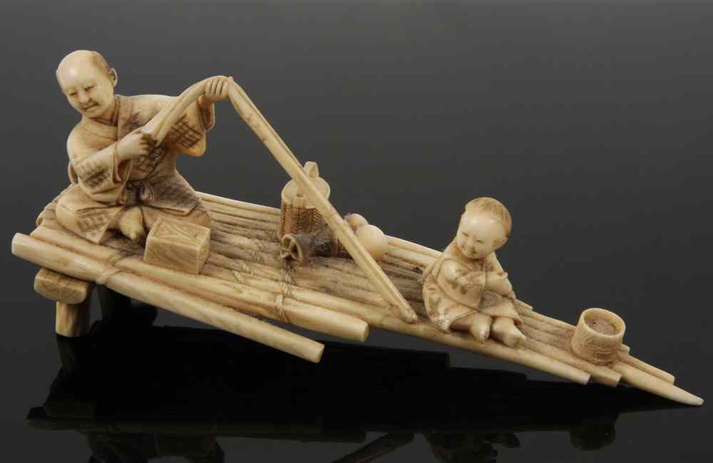 Appraisal: JAPANESE IVORY OJIME - Japanese Ivory Carving of Father with