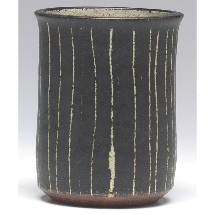 Appraisal: Harrison McIntosh vase cylindrical shape covered in a black glaze