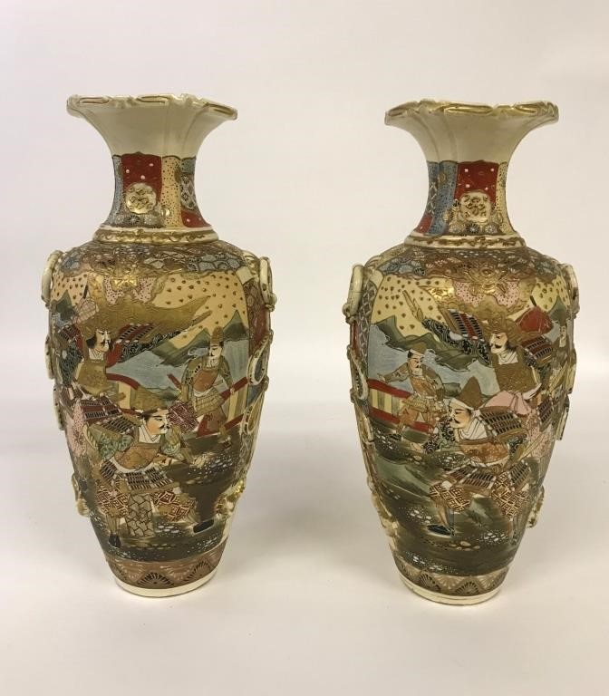 Appraisal: Pair of Satsuma vases with court figures early th c